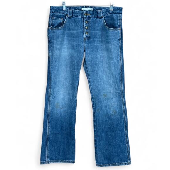 Vintage Y2K Tommy Hilfiger Cowboy Fit Jeans Women’s 12 Snap Fly Raw Hem Denim - Picture 1 of 16